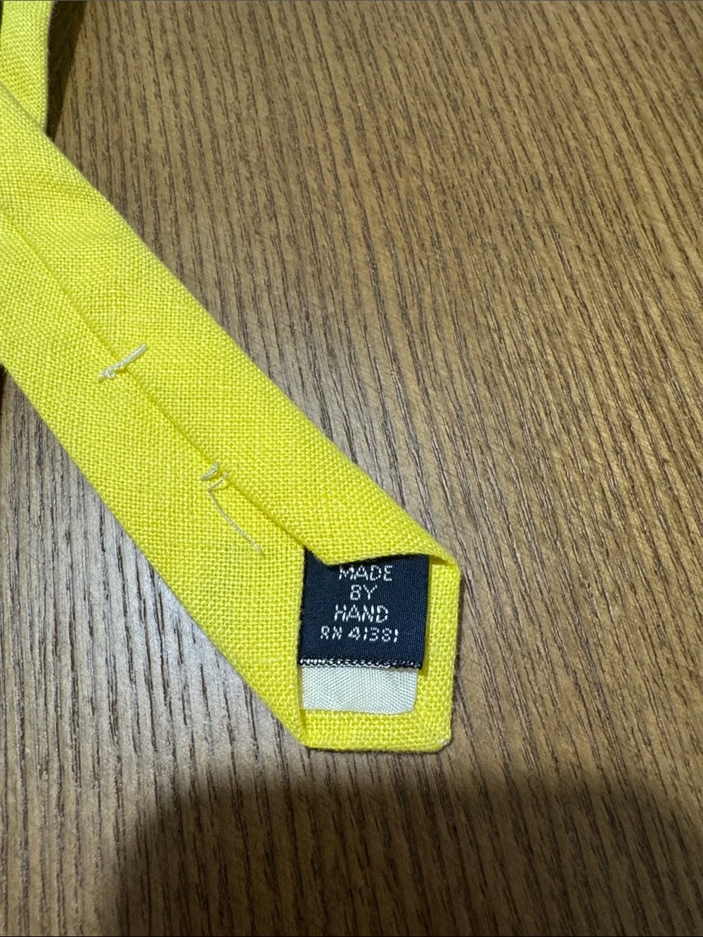 Polo Ralph Lauren mens yellow solid 100% linen skinny neck tie EUC